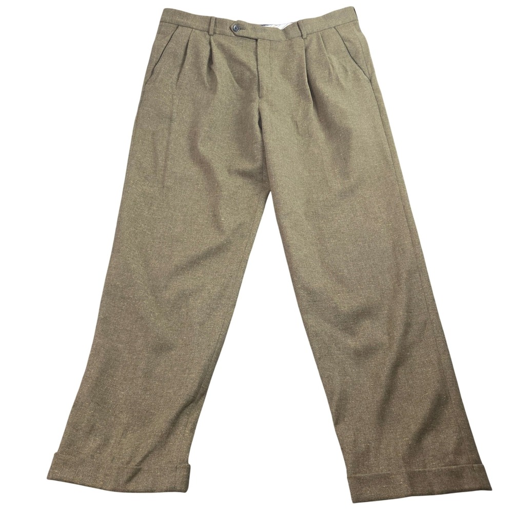 Vintage Ballin Dress Pants 38 Olive Green Super 100s Wool Pleated Classic 90s